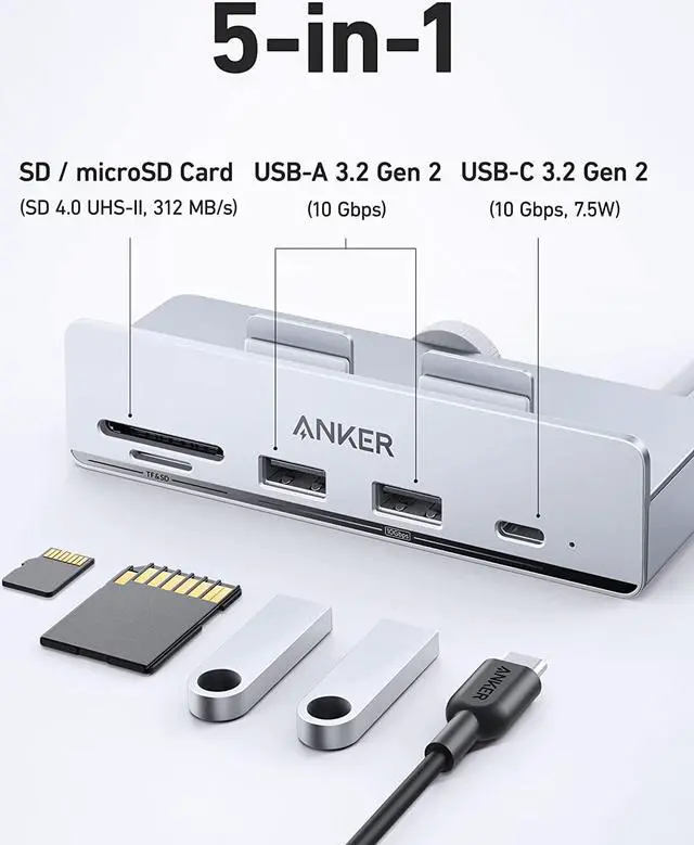Alt view image 3 of 6 - Anker 535 USB C Hub (5-in-1), with 2 USB-A 10 Gbps Data Ports, USB-C 10 Gbps Port, SD and microSD Card Reader, for iMac Pro/iMac 24 inch 2021 / iMac 27 inch / 21.5 inch