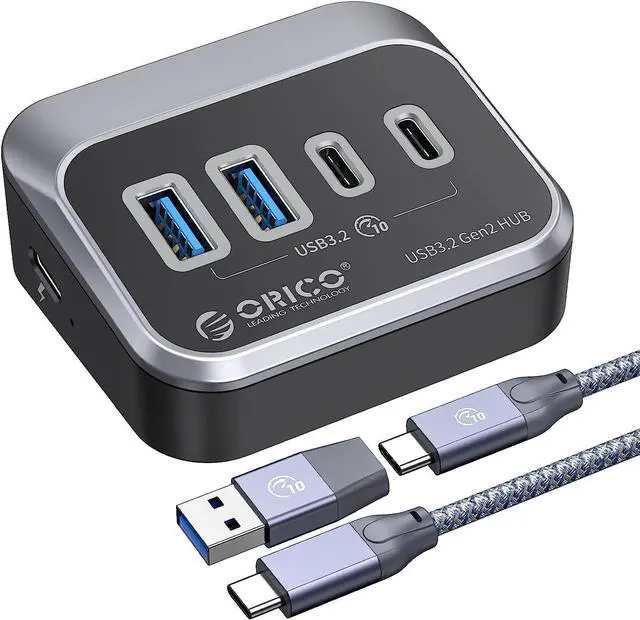 Main image of ORICO USB Hub 10Gbps with 2 USB A Ports+2 USB C Ports, USB 3.2 Gen 2 Hub with 1.64Ft USB-C Cable and USB-A Adapter USB Splitter for iMac, All MacBooks, Mac Mini-Plastic Version