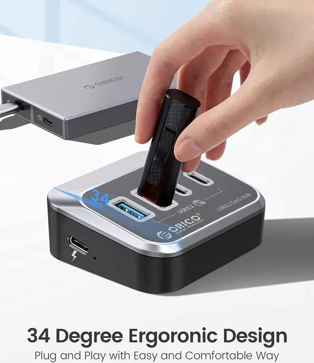 Alt view image 3 of 7 - ORICO USB Hub 10Gbps with 2 USB A Ports+2 USB C Ports, USB 3.2 Gen 2 Hub with 1.64Ft USB-C Cable and USB-A Adapter USB Splitter for iMac, All MacBooks, Mac Mini-Plastic Version