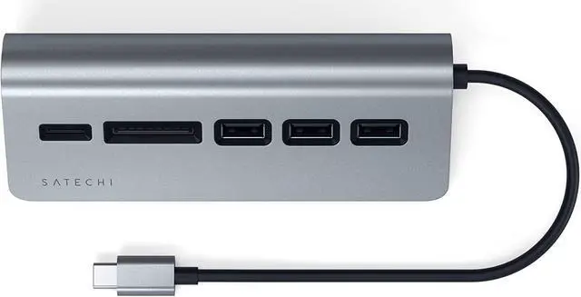 Alt view image 4 of 6 - Satechi USB-C Combo Hub for Desktop - USB-A 3.0 Data Ports & Micro/SD Card Readers - Compatible with Apple Studio Display, 2021 iMac M1, 2019/2017 iMac, 2020 MacBook Pro/Air M1(Space Gray)
