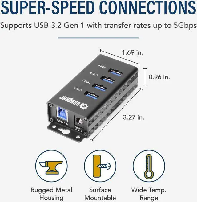 Alt view image 2 of 6 - 4-Port USB 3.2 Gen 1 Mountable Charging and Data Hub