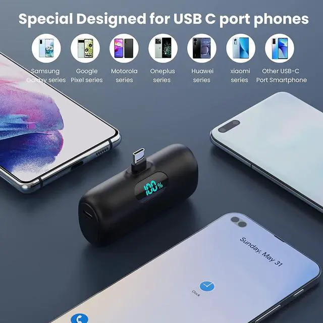 Alt view image 4 of 7 - Mini Portable Charger 5000mAh Power Bank 15W PD USB C Cell Phone Portable Power LCD Display Battery Pack Compatible With iPhone 16/15/15 Plus/15 Pro/15 Pro Max/Android//Moto/LG(Type-C Only)