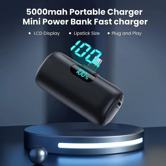 Alt view image 5 of 6 - [2-Pack] Mini Portable Charger 5000mAh Power Bank,3A PD USB C Cell Phone Portable Power, LCD Display Battery Pack Compatible with iPhone 16/15/15 plus/15 pro/15 pro Max/Android/Samsung/Moto/LG etc