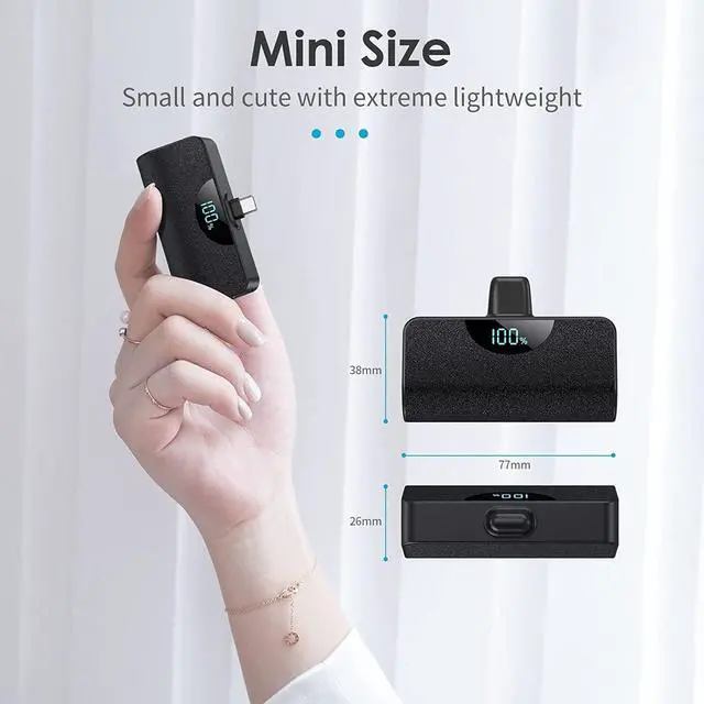 Alt view image 4 of 7 - Mini Portable Charger USB-C Power Bank 5200mAh,Ultra Compact LCD Display Battery Pack Backup Charger Compatible with iPhone 16/16 Plus/16 Pro/16 Pro Max/15 Series,Samsung S22/S23, Android Phones etc