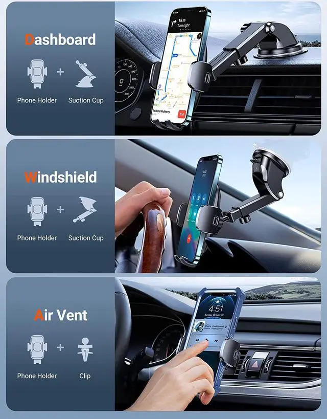 Alt view image 2 of 7 - [Ultra-Durable Cell Phone Holder for Car Universal Mount Dashboard Windshield Vent Compatible with iPhone 16 15 14 13 12 Pro Max  Galaxy S23+ Ultra S10 Note Plus