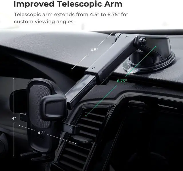 Alt view image 3 of 6 - Easy One Touch 5 Dashboard & Windshield Universal Car Mount Phone Holder Desk Stand with Suction Cup Base and Telescopic Arm for iPhone  Google  Nokia other Smartphones
