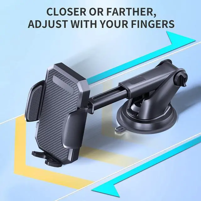 Alt view image 2 of 7 - FBB Phone Mount for Car, [ Off-Road Level Suction Cup Protection ] 3in1 Long Arm Suction Cup Holder Universal Cell Phone Holder Mount Dashboard Windshield Vent Compatible with All Smartphones