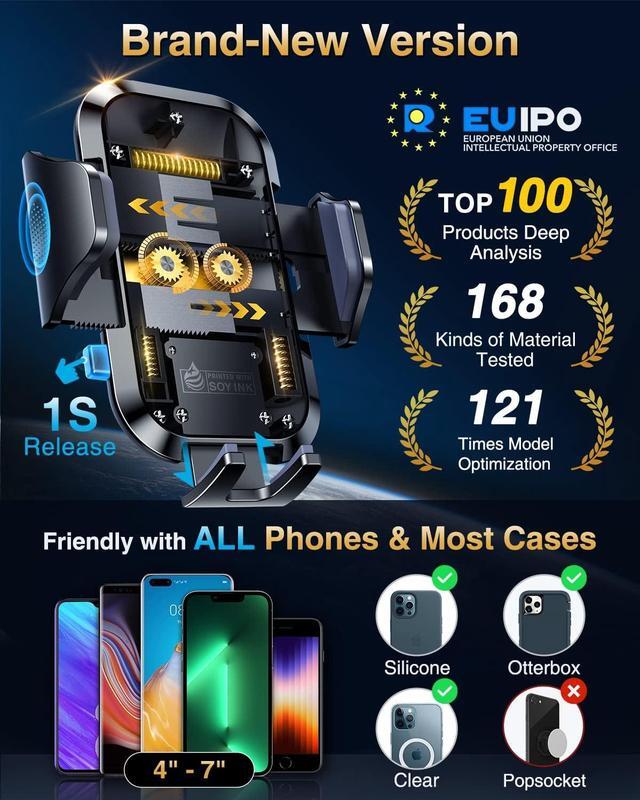 Alt view image 6 of 7 - [Pro Version] Universal Car Phone Mount [2025 Super Suction Cup] Phone Holder for Car Cell Phone Car Mount for Windshield Dash Vent Truck Stand for iPhone 16 Pro Max 15 14 13  Android