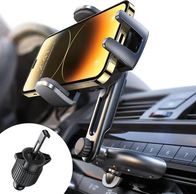 Main image of CD Phone Holder for Car Adjustable CD Slot Phone Mount Holder for iPhone Ultra Sturdy Cell Phones Holders for Your Car Accessories for Women for iPhone 16e 16  S25 S24 All Phones Black