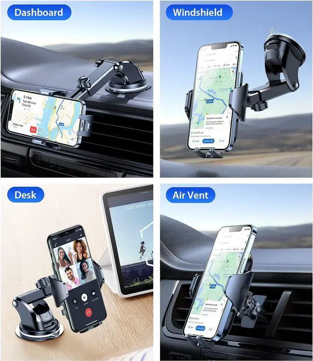 Alt view image 2 of 7 - Phone Holders for Your Car [Super Suction Power & No-Wobbling] Universal Cell Phone Mount Dashboard Windshield Vent Long Arm Hands Free Cradle Fit for iPhone Android and All Smartphones