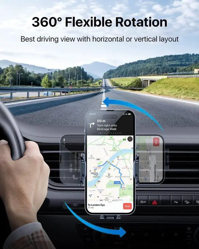 Alt view image 4 of 7 - Phone Holders for Your Car - Air Vent Phone Mount Ultra-Stable Metal Clip with Anti-Shake & 360° Rotation Universal Car Mount Fit iPhone 16/15/14/13/12 Pro Max/Android/ Galaxy