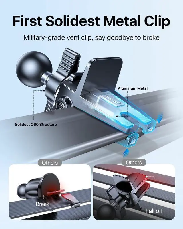 Alt view image 2 of 7 - Phone Holders for Your Car - Air Vent Phone Mount Ultra-Stable Metal Clip with Anti-Shake & 360° Rotation Universal Car Mount Fit iPhone 16/15/14/13/12 Pro Max/Android/ Galaxy