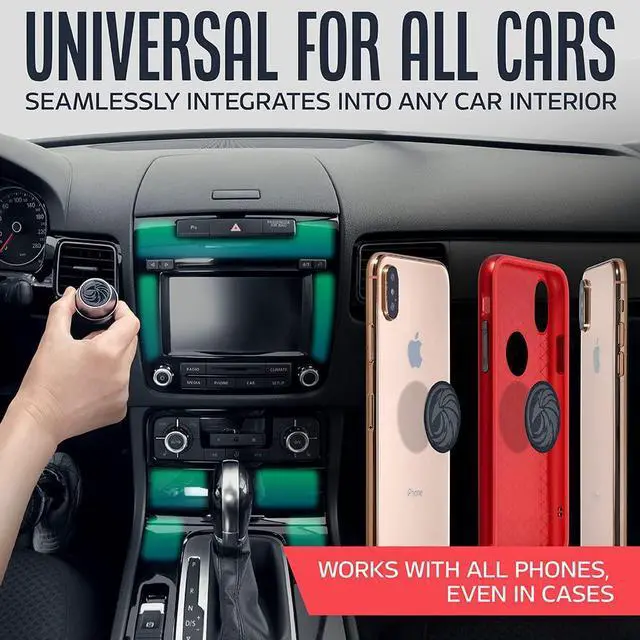 Alt view image 3 of 7 - Universal Car Phone Mount Magnetic - All-Metal iPhone Car Mount for Any Smartphone or GPS - Truly One-Handed Cell Phone Holder for Car Dashboard