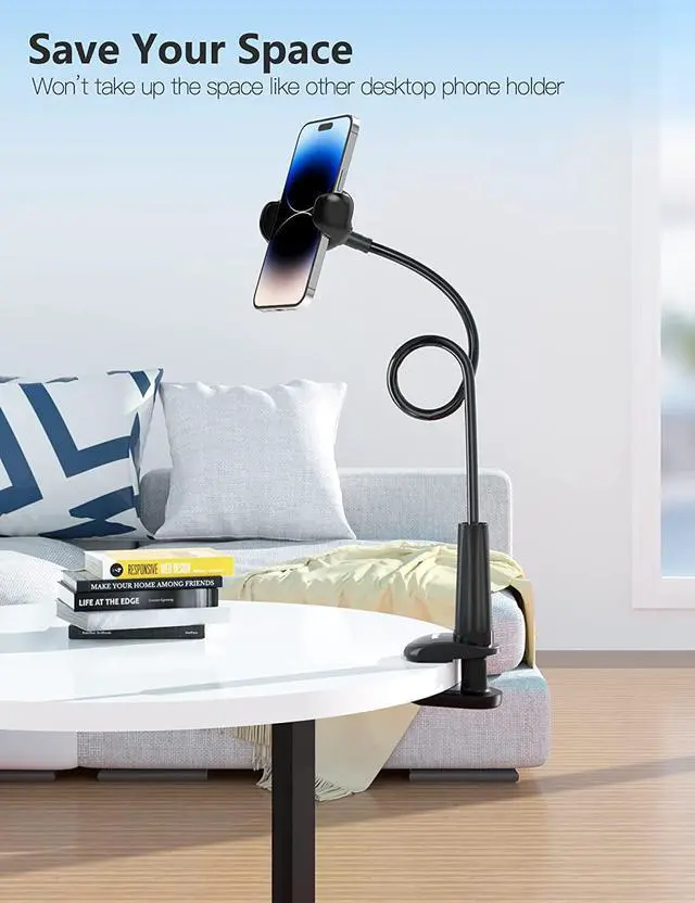Alt view image 4 of 6 - Gooseneck Phone Holder Stand for Bed Flexible Arm Adjustable Cell Phones Mount Clamp on Desk Bedframe Compatible with iPhone 14 Pro Max 13 12 11 X SE Series/ S22 or Other 4-7 Devices