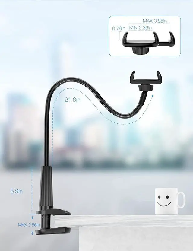 Alt view image 5 of 6 - Gooseneck Phone Holder Stand for Bed Flexible Arm Adjustable Cell Phones Mount Clamp on Desk Bedframe Compatible with iPhone 14 Pro Max 13 12 11 X SE Series/ S22 or Other 4-7 Devices