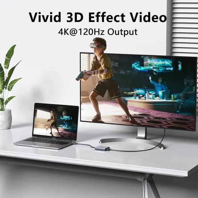 Alt view image 3 of 7 - USB-C to Dual 4K DisplayPort Splitter Adapter, USB Type C to Displayport Dual Monitor Converter 4K 60HZ, USB C Displayport Hub Compatible for Dell XPS 13 15,Lenovo Yoga,Sumsung Chromebook,HP etc