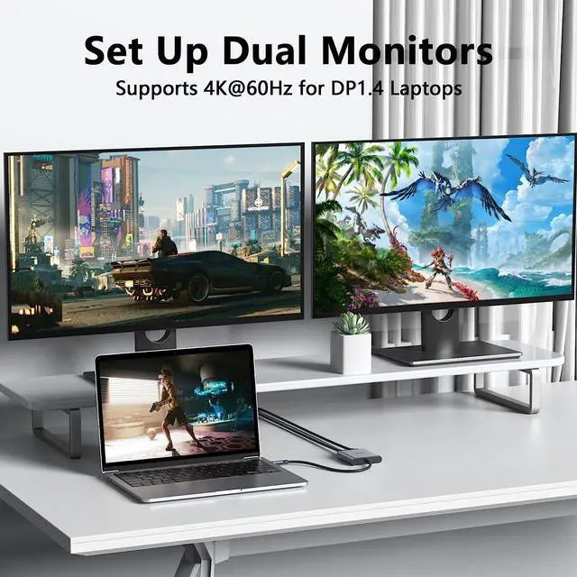 Alt view image 4 of 7 - USB-C to Dual 4K DisplayPort Splitter Adapter, USB Type C to Displayport Dual Monitor Converter 4K 60HZ, USB C Displayport Hub Compatible for Dell XPS 13 15,Lenovo Yoga,Sumsung Chromebook,HP etc