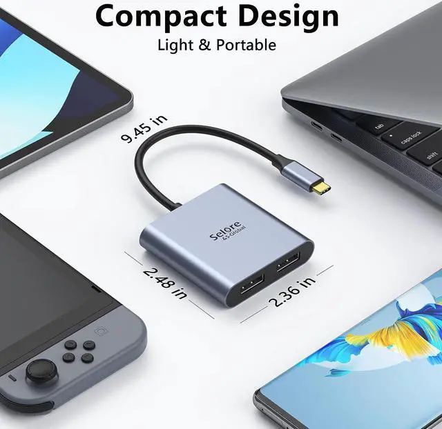 Alt view image 6 of 7 - USB-C to Dual 4K DisplayPort Splitter Adapter, USB Type C to Displayport Dual Monitor Converter 4K 60HZ, USB C Displayport Hub Compatible for Dell XPS 13 15,Lenovo Yoga,Sumsung Chromebook,HP etc