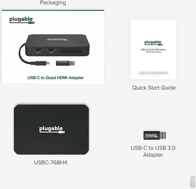 Alt view image 7 of 7 - 4 HDMI Multi Monitor Adapter USB 3.0 or USB C to HDMI Adapter Compatible with Windows and Mac Quad Adapter Supports 1920x1080@60Hz