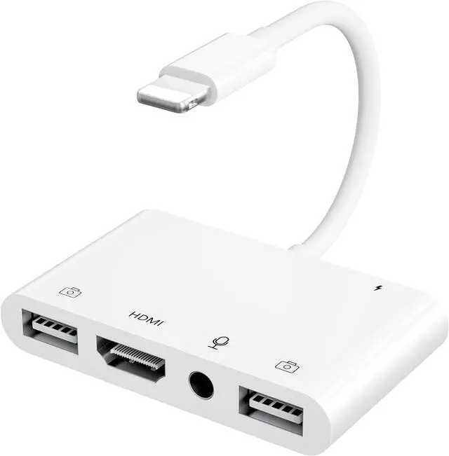 Main image of iPhone Microphone Adapter for Live-Streaming HDMI Adapter for iPhone to TV Dual USB Female OTG Adapter with Charging Port Compatible with iPhone/iPad/iPod No Application Plug and Play