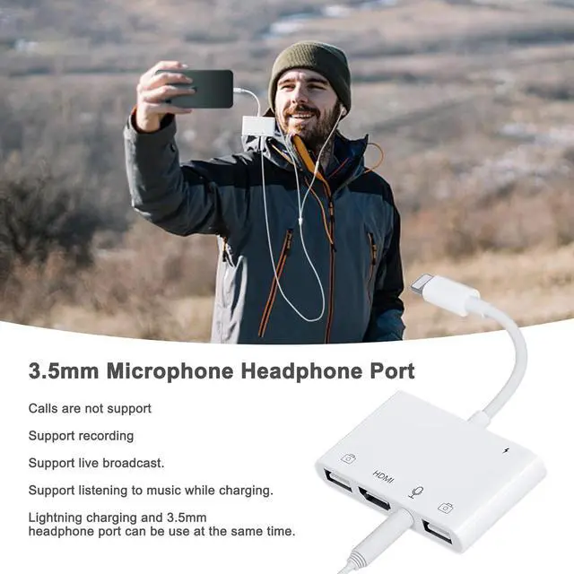 Alt view image 7 of 7 - iPhone Microphone Adapter for Live-Streaming HDMI Adapter for iPhone to TV Dual USB Female OTG Adapter with Charging Port Compatible with iPhone/iPad/iPod No Application Plug and Play