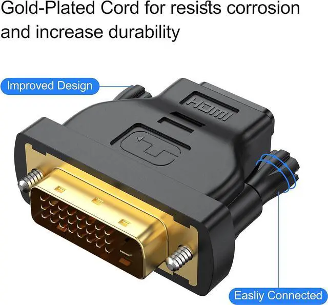 Alt view image 5 of 7 - DVI to HDMI Adapter 2-Pack Bidirectional Female HDMI to DVI-D(24+1) Male Adapter with Gold-Plated for Computer Monitor Projector TV PS3/4/5 Nintendo Switch and More