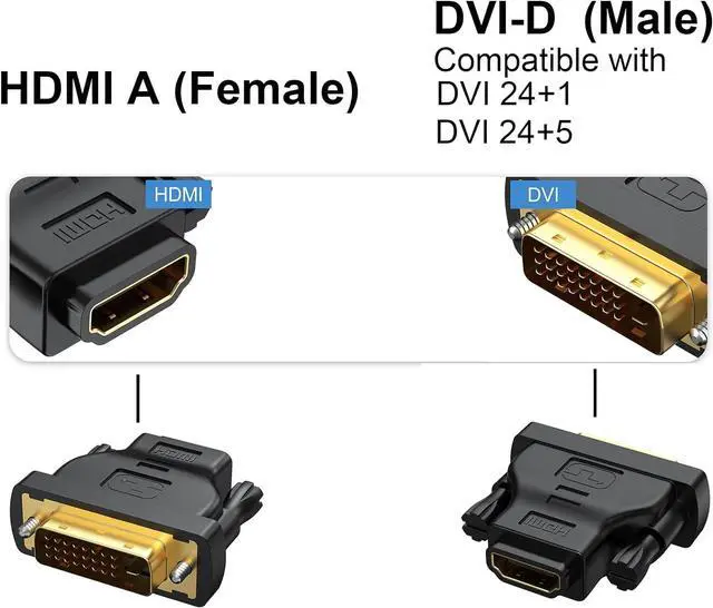 Alt view image 2 of 7 - DVI to HDMI Adapter 2-Pack Bidirectional Female HDMI to DVI-D(24+1) Male Adapter with Gold-Plated for Computer Monitor Projector TV PS3/4/5 Nintendo Switch and More
