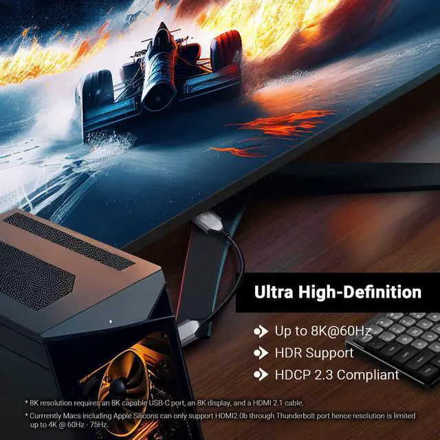 Alt view image 5 of 6 - DisplayPort 2.0 Male to HDMI 2.1 Female Active Adapter 8K 60Hz 4K UHD 120Hz High Refresh 10 bit Color HDR and Eyefinity Support *HDMI Cable Required (DP 2.0 to HDMI 2.1)