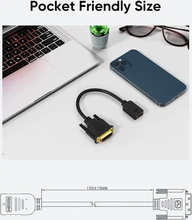 Alt view image 6 of 7 - Short Bi-Directional HDMI Female to DVI-D(24+1) Male Adapter 0.5ft 1080P DVI-D to HDMI Converter Cable for HDTV Projector Gaming and More