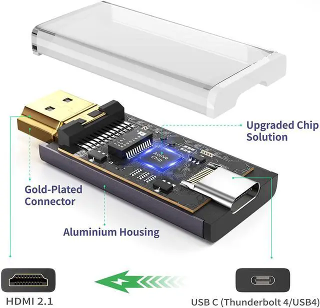 Alt view image 4 of 7 - USB C to HDMI 2.1 Adapter, 8K@60Hz USB-C Female to HDMI Male Converter, Support 8K, 4K@120Hz, 2K@240Hz, HDR, VRR, FreeSync, Type C Thunderbolt 3/4 Compatible for Steam Deck, MacBook, iPad Pro, Dell