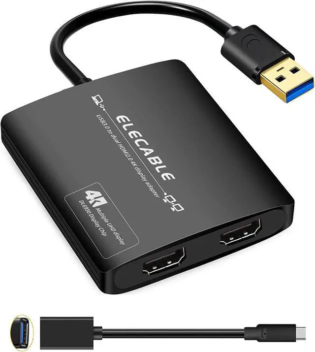 Main image of USB 3.0 to Dual HDMI Adapter - 4K+4K 60Hz Ultra HD - Built-in DisplayLink DL6950 Chip - Extend Screen to Multiple Monitor TV Compatible with Windows Mac OS Android Chrome OS Ubuntu(HDMI+HDMI)