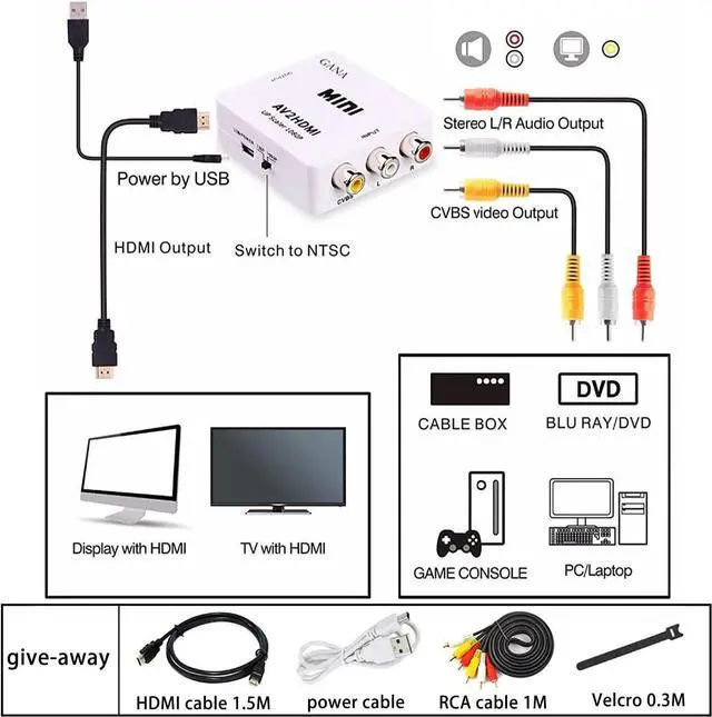 Alt view image 4 of 7 - RCA to hdmi Converter(av to hdmi Converter) RCA to hdmi Adapter Convert Old-Fashioned Devices to HDMI Optionalav to hdmi,hdmi to av,av to vga,vga to av,vga to hdmi,hdmi to vga