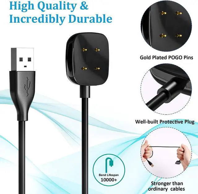 Alt view image 2 of 7 - Compatible with Fitbit Sense & Fitbit Versa 3 Charger Replacement USB Charging Cable Dock Stand for Sense 2/Sense/Versa 4/Versa 3 Smartwatch 2 Pack 3.3Ft Durable Portable Charger Dock Cord