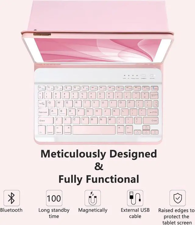 Alt view image 6 of 7 - Keyboard Case for iPad 10.2" 9th 8th 7th Generation, with Detachable Bluetooth and Pencil Holder, 10.2 Inch/iPad Air 10.5"(3rd Gen)/iPad Pro 10.5 in, Auto Sleep/Wake Function (Pink)
