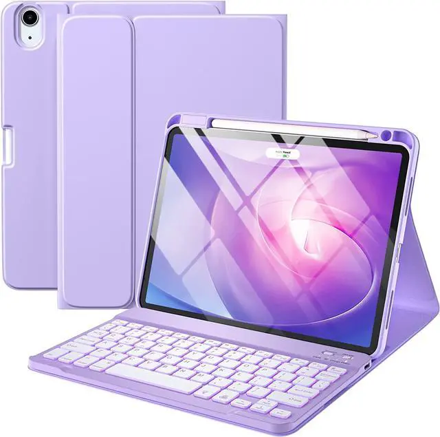 Main image of For iPad Air 11-inch M2/ 10.9 Inch Air 5th 4th Generation Case with Keyboard - Backlit Wireless Detachable, Folio Cover with Pencil Holder for iPad Air 11 2024/ Air 5 2022/ Air 4 (Purple)