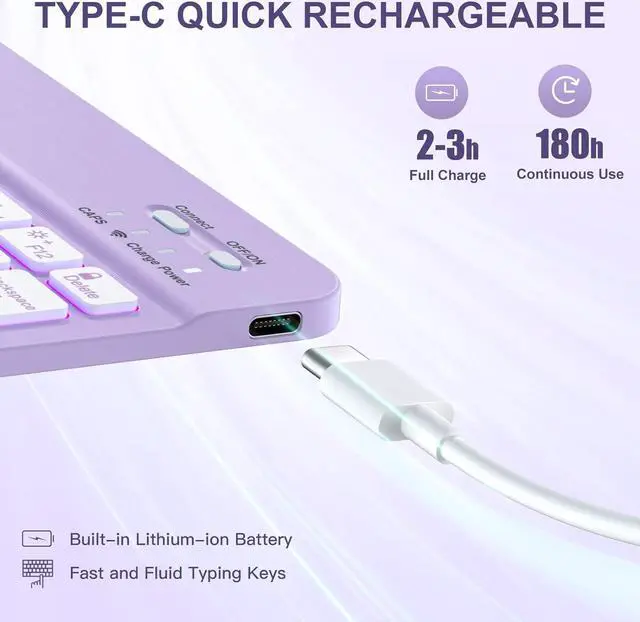 Alt view image 3 of 7 - For iPad Air 11-inch M2/ 10.9 Inch Air 5th 4th Generation Case with Keyboard - Backlit Wireless Detachable, Folio Cover with Pencil Holder for iPad Air 11 2024/ Air 5 2022/ Air 4 (Purple)