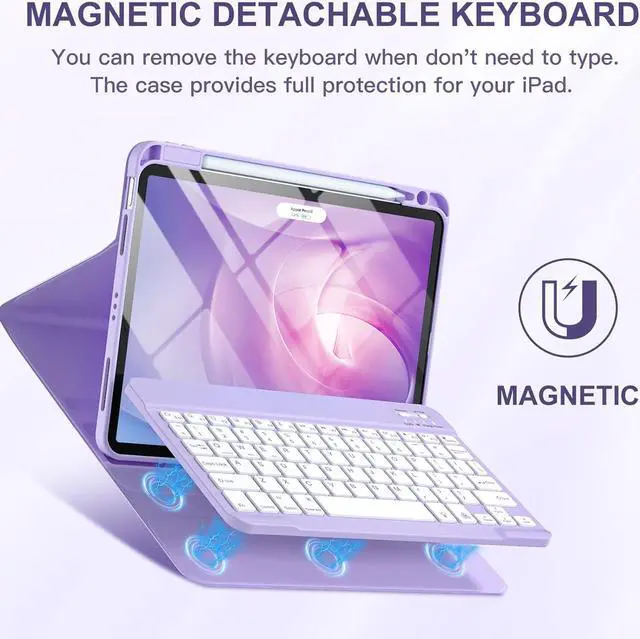 Alt view image 4 of 7 - For iPad Air 11-inch M2/ 10.9 Inch Air 5th 4th Generation Case with Keyboard - Backlit Wireless Detachable, Folio Cover with Pencil Holder for iPad Air 11 2024/ Air 5 2022/ Air 4 (Purple)