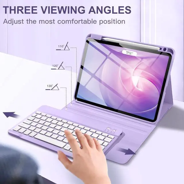 Alt view image 5 of 7 - For iPad Air 11-inch M2/ 10.9 Inch Air 5th 4th Generation Case with Keyboard - Backlit Wireless Detachable, Folio Cover with Pencil Holder for iPad Air 11 2024/ Air 5 2022/ Air 4 (Purple)