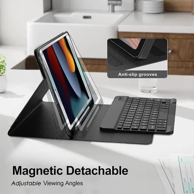 Alt view image 2 of 7 - For iPad 9th 8th 7th Generation Keyboard Case 10.2 inch - Detachable Bluetooth Keyboard Protective Folio Stand Cover with Pencil Holder, for iPad 10.2'/iPad Air 10.5"(3rd Gen)/iPad Pro 10.5"