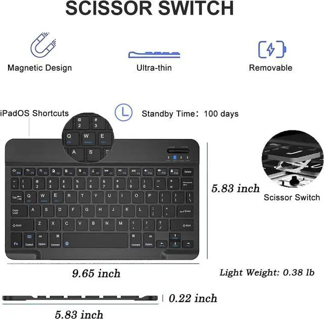 Alt view image 5 of 7 - For iPad 9th 8th 7th Generation Keyboard Case 10.2 inch - Detachable Bluetooth Keyboard Protective Folio Stand Cover with Pencil Holder, for iPad 10.2'/iPad Air 10.5"(3rd Gen)/iPad Pro 10.5"