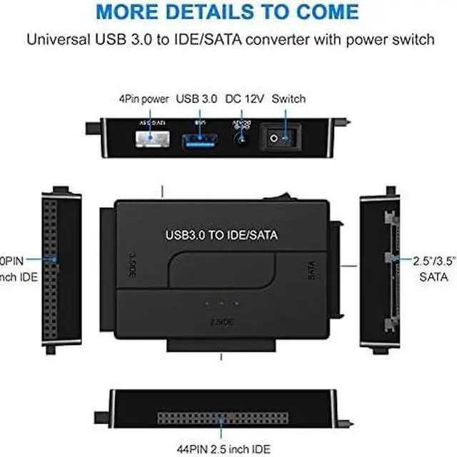 Alt view image 3 of 7 - USB 3.0 to SATA IDE Hard Drive Reader External Hard Drive Ultra Recovery Converter Universal Hard Drive Adapter Kit for 2.5/3.5 HDD/SSD Hard Drive Disk Include 12V/2A Power Adapter