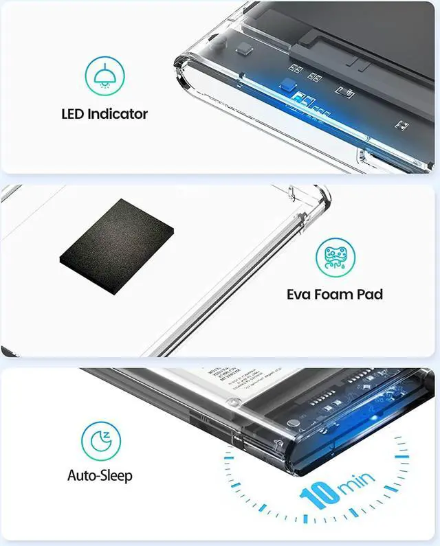 Alt view image 7 of 7 - 2.5 External Hard Drive Enclosure USB 3.0 to SATA III Tool-Free Clear Hard Disk Case for 2.5 inch 7mm 9.5mm SATA HDD SSD Max 6TB Support UASP(2139U3)