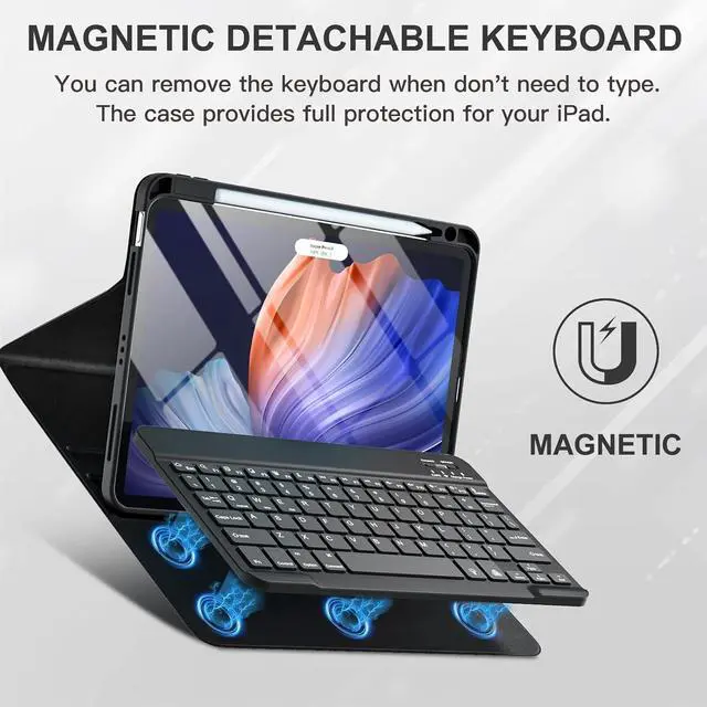 Alt view image 4 of 7 - iPad Air 11-inch M2/ 10.9 Inch Air 5th 4th Generation Case with Keyboard - Backlit Wireless Detachable, Folio Cover with Pencil Holder for iPad Air 11 2024/ Air 5 2022/ Air 4 (Black)