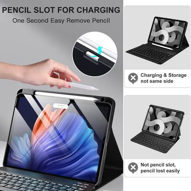 Alt view image 7 of 7 - iPad Air 11-inch M2/ 10.9 Inch Air 5th 4th Generation Case with Keyboard - Backlit Wireless Detachable, Folio Cover with Pencil Holder for iPad Air 11 2024/ Air 5 2022/ Air 4 (Black)