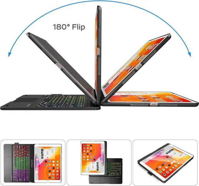 Alt view image 6 of 7 - Case For iPad 9th Generation Case with Keyboard 360° Rotatable Touchpad and 7 Color Backlight & Pencil Holder for iPad 9th/8th/7th Gen 10.2 inch & iPad Air 3rd Gen/iPad Pro 10.5 inch - Black