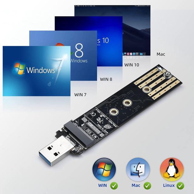 Alt view image 7 of 7 - BONAEVER M.2 to USB Adapter M.2 NVME/NGFF Hard Drive USB3.1 Gen2 10Gbps USB to NVME PCI-E Converter Reader M Key & B+M Key Support UASP for 2280 2260 2242 2230 SSD (M.2 NVME&NGFF)
