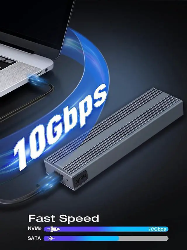 Alt view image 2 of 7 - M.2 NVMe SSD Enclosure, V  Tool-Free USB C External NVMe SSD Enclosure, M.2 NVMe to USB Adapter, USB 3.2 Gen2 (10Gbps) Supports UASP, Trim, M-Key(B+M Key) and Size in 2230/2242 /2260/2280 SSDs