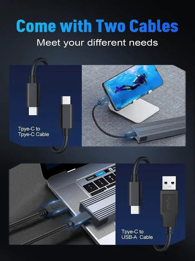 Alt view image 6 of 7 - M.2 NVMe SSD Enclosure, V  Tool-Free USB C External NVMe SSD Enclosure, M.2 NVMe to USB Adapter, USB 3.2 Gen2 (10Gbps) Supports UASP, Trim, M-Key(B+M Key) and Size in 2230/2242 /2260/2280 SSDs