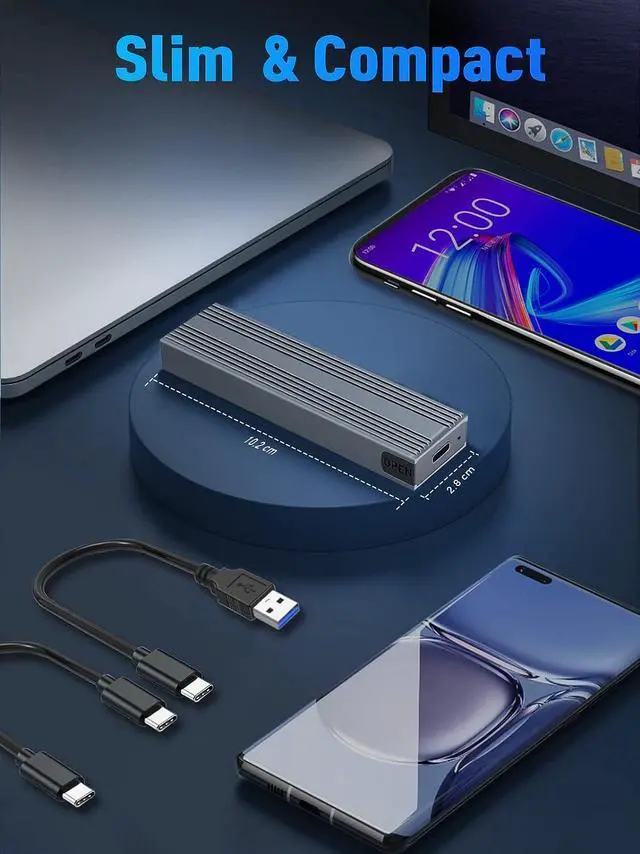 Alt view image 7 of 7 - M.2 NVMe SSD Enclosure, V  Tool-Free USB C External NVMe SSD Enclosure, M.2 NVMe to USB Adapter, USB 3.2 Gen2 (10Gbps) Supports UASP, Trim, M-Key(B+M Key) and Size in 2230/2242 /2260/2280 SSDs