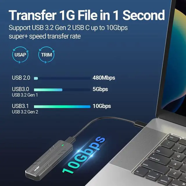 Alt view image 2 of 6 - M.2 Enclosure USB 3.2 Gen 2 10Gbps M.2 NVMe SSD Enclosure NVME PCI-E M-Key External SSD Enclosure Support UASP Trim (Fits only NVMe PCIe 2242/2260/2280 JMS583A3)